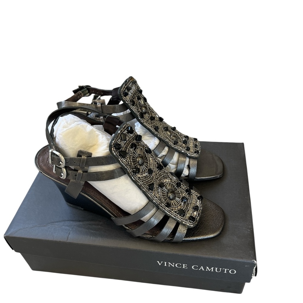 Vince Camuto Black Strappy Beaded Sandals - Picture 1 of 6